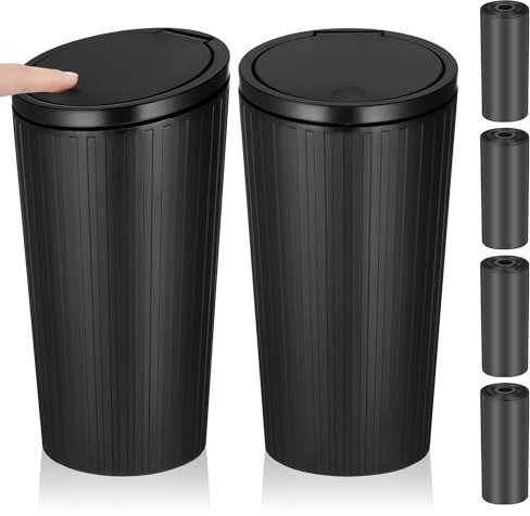 Yimomoyi 2 Packs Car Trash Can Bins with Lid, Bin for Cars, Mini Car Bins, Car Bin Cup Holder, Universal Leakproof Vehicle Garbage Can Bin with 4 Roll Trash Bags for Automotive Office Home Kitchen