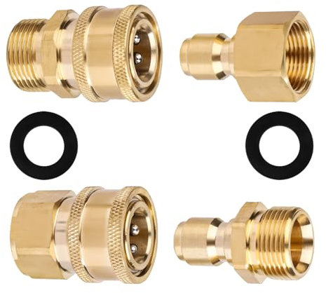4 pcs M22-14/15mm Pressure Washer Adapter Set, Brass Garden Hose Pipe Tap Connector,Quick Disconnect Kit For Jet Wash And Power Washer Hose Pump