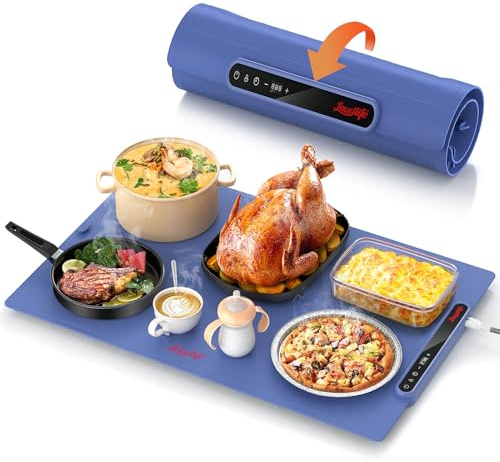 Laudlife - Bandeja de Calentamiento eléctrica con Temperatura Ajustable, Calentador de Alimentos Plegable para Fiestas, Cuenta con 3 Modos y Calentamiento rápido, Placa Caliente para bufé, reuniones
