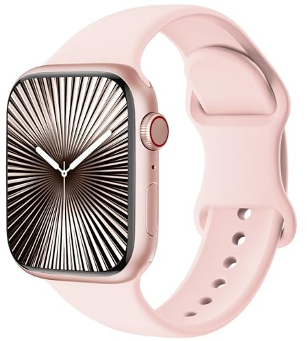 Patented Ersatzarmband Kompatibel mit Sport Apple Watch Armband 40mm 41mm 42mm 38mm, Ersatz armband Silikon Kompatibel mit iWatch SE Series 11 10 9 8 7 6 5 4 3 2 1 Ultra Herren Damen, Sandy Pink