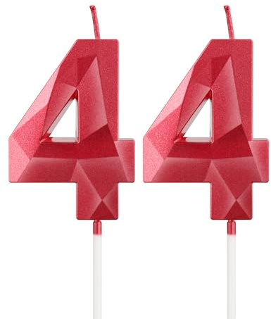 Rote Kerzen zum 44th Geburtstag, 3D Rote Zahl 44 Kerze für Kuchen, Frauen Männer 44th Geburtstag Dekorationen, Rote Kuchendekorationen, Rote Kerze Kuchen für Geburtstagsfeier Hochzeitstag