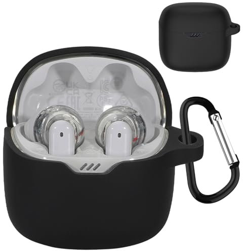 KANOYO Silikon Hülle für JBL Tune Flex Hülle Kopfhörer Case und Schutzhülle Kompatibel Tune Flex Silikon Cover,Stoßfeste Schutzhülle,Kratzfest - Schwarz