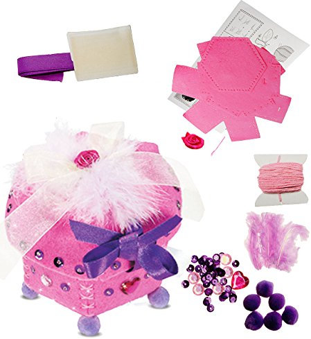 alles-meine.de GmbH Bastelset - Filz Schmuckdose/Dose - Federn rosa - zum Sticken, einfaches Nähen per Hand - Utensilo - Komplettset filzen - Creativ - Filzset zum Basteln ..