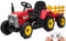 HAUSPROFI 12V Kinder Elektroauto mit 2 Fahrmodi, Fernbedienung, 3 Geschwindigkeitsstufen, Soft-Start, Elektrotraktor mit Anhänger, LED-Lichtern, Bluetooth, USB Musik, ideal für Kinder ab 3 Jahren, Rot