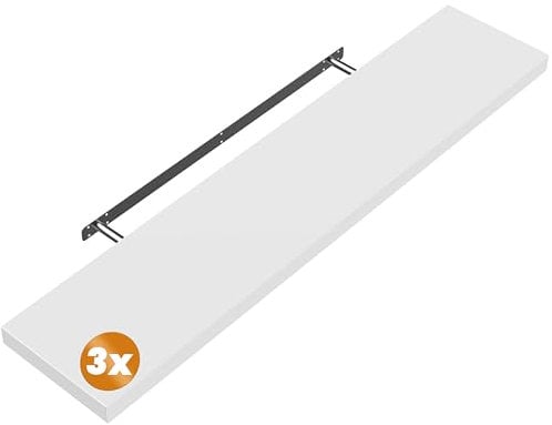 Casaria® 3X Wandregal Holz Weiß Hängeregal mit Halterung 15kg Tragkraft Küche Wohnzimmer Schweberegal Bücherregal Regalbrett Schwebend Hochglanz 110cm