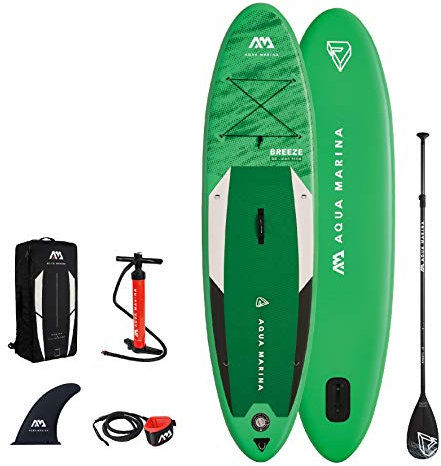 Aqua Marina Breeze 300x76cm Aufblasbares Paddleboard – Komplett-Set mit Pumpe, Rucksack, Paddel, Finne & Sicherheitsleine – Stand Up Paddle Board bis 100kg – ISUP Allrounder