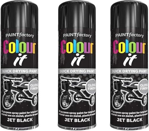 MIXEL Black Gloss Spray Paint Can, Quick Drying, Aerosol Paint, Sleek And Glossy, Interior And Exterior, Durable and Weather-Resistant, 250ml, (Pack of 3)