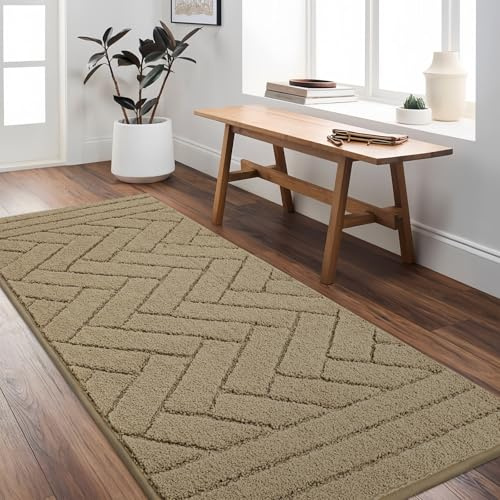 Biscpro Teppich Läufer 50x120cm Fußmatte Lang Waschbarer rutschfest Schmutzfangmatte Küchenteppich für Eingangsbereich Wohnzimmer,Flur,Büro,Schlafzimmer,Küchen-Light Taupe