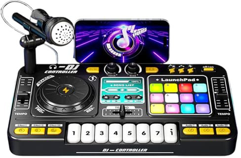DJ MEXER - MEJORADOR DE MÚSICA | Mezclador de audio | Mezclador USB | Controlador DJ | DJ Learning Keyboard Mixer | Mezclador de DJ para niños | Mezclador digital | Toy interactivo para niños de 3, 4,