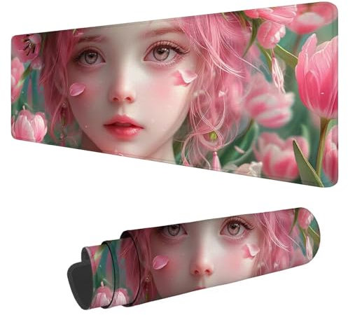 Large Mouse Mat 700x300x3mm,Gaming Mouse Pad Pink,Girl Desk Mat,Extended Mousepad with Non-Slip Rubber Base,Washable Desk Pad,Waterproof Durable Mousemat for Gaming,Office,Home F-46