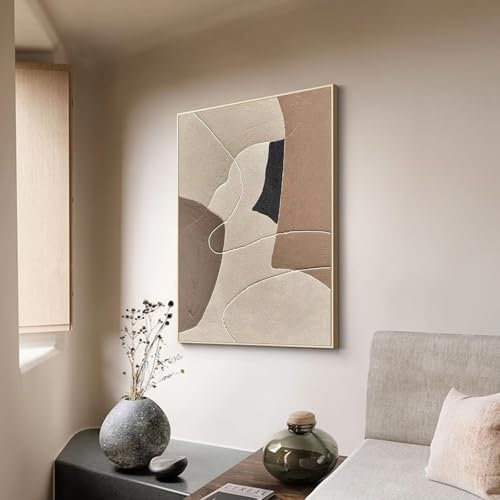 AEFOUU Abstrakte Wandkunst für Wohnzimmer, großes Gemälde in Beige und Braun, Leinwandbild für Schlafzimmer, Dekoration, Bilder, 50x60cm goldener Rahmen