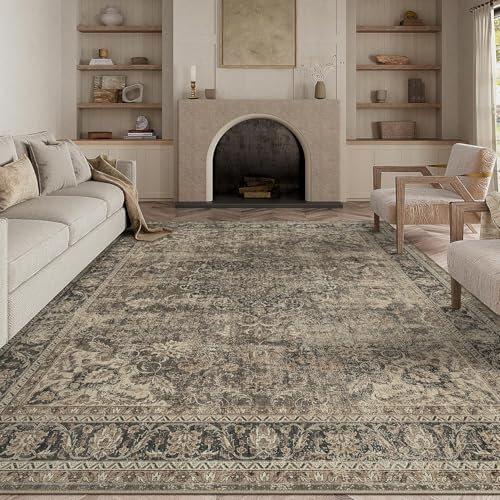 Waschbarer Braun Vintage Teppich Wohnzimmer 200x300cm Retro Rugs for Living Room Weich rutschfest Groß Tepich Kurzflor Schlafzimmer Carpet Living Room Bedroom Esszimmer Teppiche Büro