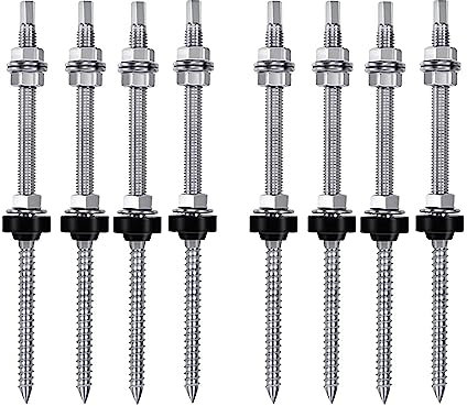 Nettoppo Stockschrauben M10 X 200 Mm, Vormontiert, V2A, Höhenverstellbar, für Photovoltaik-Solar-Montagedächer, 8er-Pack
