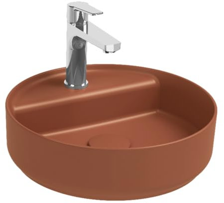 Lavabo rond à poser sans trop-plein en céramique avec trou du robinet - Terracotta Mat