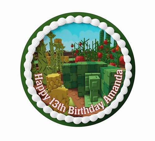 Grow a Garden Online Game (Rblox) Personalised Edible Icing Cake & Cupcake Toppers – Round, Square, Costco – Birthday Decoration for Kids Game Party (2. Round + cupcake toppers)