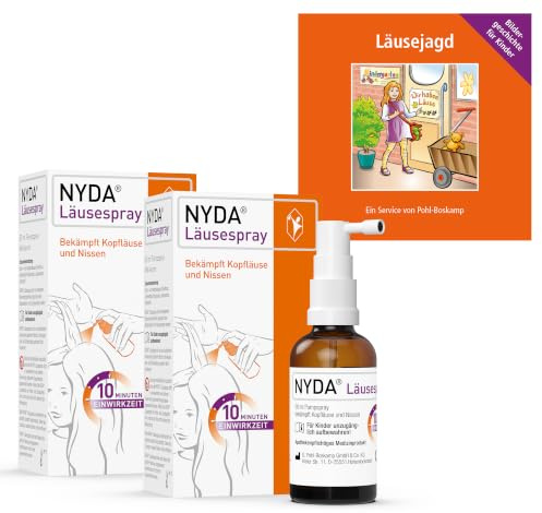 NYDA Läusespray 2x50 ml + Bilderbuch: Effektives Läusespray und Läusekamm gegen Läuse & Nissen, rasche Behandlung in 10 Min, gute Verträglichkeit, physikalisch wirksam