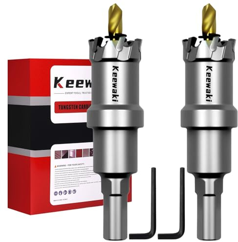Keewaki 25mm Hole Saw Kit – 2PCS Carbide Hole Saw Drill Bit for Metal, Stainless Steel, Aluminum, Plastic, Wood – Heavy Duty Hole Cutter Set