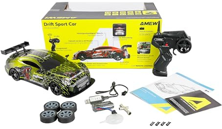 Amewi Ferngesteuertes Drift Sport Car GTR mit Raucheffekt 4WD 1:16 RTR gelb Kinder ab 6 Jahre