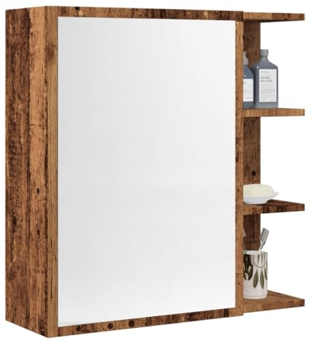 QZZCED Badezimmerspiegel aus Altholz, 62,5 x 20,5 x 64 cm, mit großem Stauraum und nützlichem Spiegel, langlebiges technisches Material, feuchtigkeitsbeständig