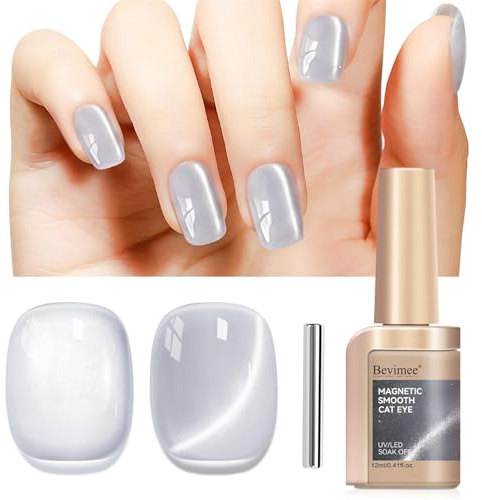 Bevimee Cat Eye Gel Nail Polish Magnetic Sheer Silver Cats Eye Nails Art | Translucent, Cateye Gel Polish, Home DIY, Salon Nails, Long Lasting,12ml