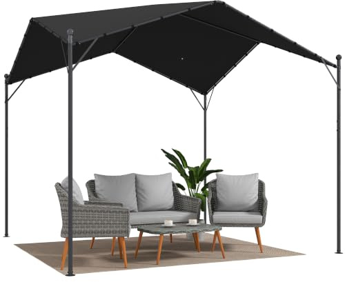 Outsunny Pergola Pavillon 3x3m Wasserabweisend mit Satteldach Dunkelgrau | Stabil, Winterfest, Sonnenschutz, Dreiecksverstrebungen, Freistehend, Gartenpavillon, Terrassenüberdachung