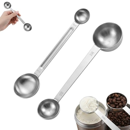 2PCS Protein Scoop, Protein Powder Scoop and Funnel, Dual-Ended Stainless Steel Measuring 5 ml and 15 ml, 15 ml and 30 ml Sizes, for Protein Powder and Coffee Powder
