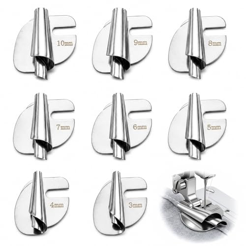 3-10mm Sewing Rolled Hemmer Foot, 8 Pcs Stainless Steel Spiral Rolled Hem Presser Feet Universal Hemming Foot for Household & Industrial Sewing Machine