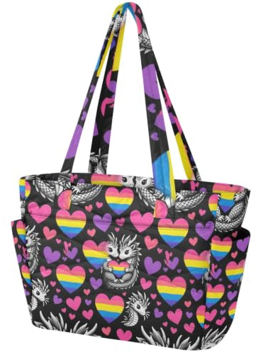 Tote Bags for Women 15.6 in Laptop Bag Gym Travel Work Bag Puffy Lightweight Women's Handbag Pansexual Pride Colors Of Pansexual Dragon