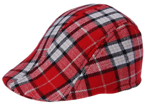XueXian(TM) Mädchen Frühling Herbst Schiebermütze Karo Gatsby Cap Kinder Schirmmütze Kariert Flatcap(Rot)