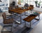 SAM 6 TLG. Essgruppe Quintus, Baumkantentisch 200x100 cm & -Bank 200x42 cm, Akazie-Holz nussbaumfarben, Gestell Silber, 4X Schwingstuhl Parzivo Wildleder-Optik