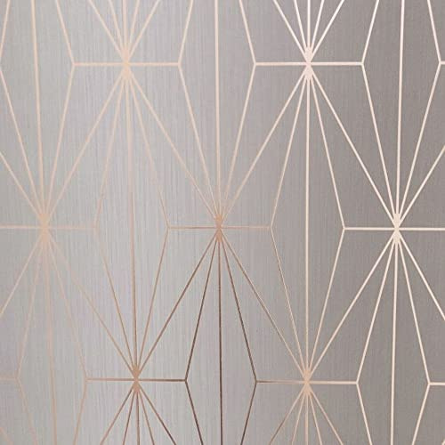 Kayla Metallic Geometric Wallpaper Grey/Rose Gold Muriva 703013