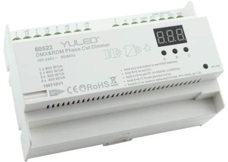 YULED YL-2108AC-DIN DMX/RDM 4-Kanal 4x 400W Dimmer 230V Hutschiene - Präzise DMX/RDM 4-Kanal Dimmung für leistungsstarke LED Beleuchtung