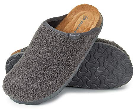 DUNLOP Ciabatte Donna, Pantofole Invernali con Pelliccia, Babbucce Antiscivolo con Soletta Memory Foam, Ciabatta da Casa (Grigio, Numeric_37)