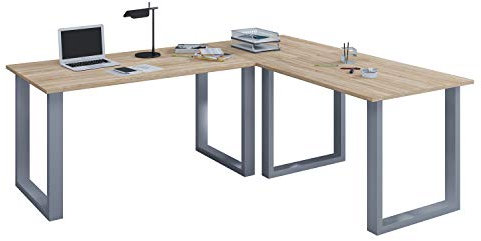 VCM Eckschreibtisch Schreibtisch Computer Winkeltisch Lona Tiefe 80 U Alu Silber 190, 190, Sonoma-Eiche