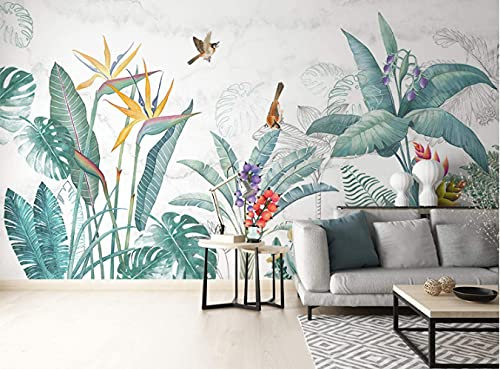 SILK ROAD EU Papier Peint Panoramique jungle Soie, 350 x 255 cm Plantes tropicales Poster Geant Mural Personnalisé 3D pour Salon Chambre