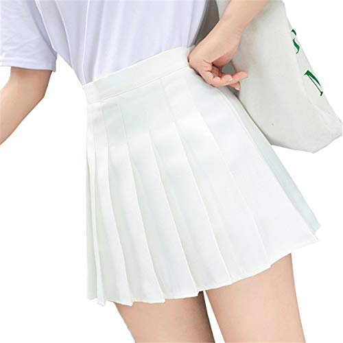 Damen Mädchen Hoch Taillierte Plissee Skater Tennis Schule Uniform Röcke Plaid Miniröcke (Weiß, XS)