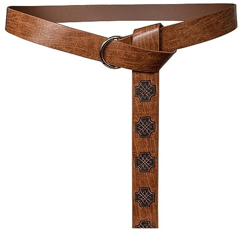 HiiFeuer Mittelalterlicher geprägter PU-Leder-O-Ring-Gürtel, Retro-Renaissance-Rittergürtel (Braun A)