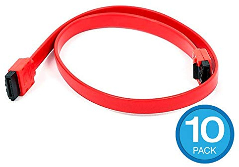 Monoprice SATA 6Gbps Straight Connector Cable with Lock Inchg Latch - 1.5 Feet - Red Compatible with SATA HDD, SSD, CD Driver, CD Writer- Pack of 10
