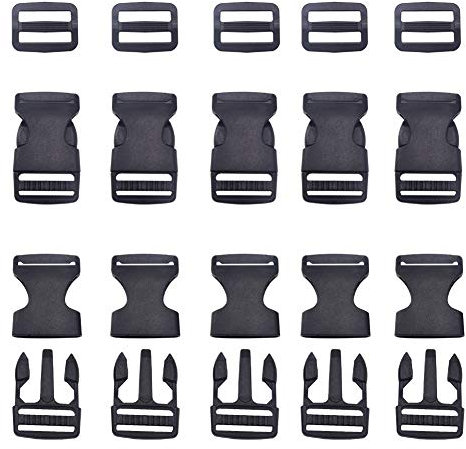 CEEYSEE 20 Set Flat Buckles Plastic Flat Side Release Buckles and Tri-Glide Slides Quick Side Release Buckle for DIY Craft Bracelets Pets Dog Collar Strap Webbing Backpack(1inch/BKZ)