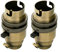 2 Pack | Antique Brass 1/2 (13mm) Entry Switched Lampholder with Shade Ring | Bayonet Cap BC B22 Fitment | High Grade Brass Metal | UK Approved