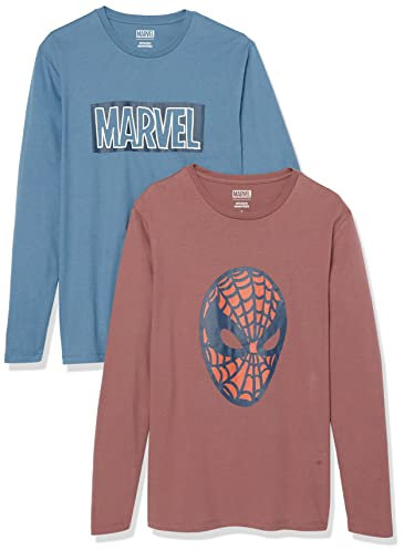 Amazon Essentials Disney | Marvel | Star Wars Men's Long-Sleeve T-Shirts, Pack of 2, Marvel Spider-Man, XXL