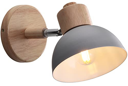 WOTTES Wandlampe Retro Holz E27 Wandbeleuchtung Vintage Innen Wandleuchte Moderne Wandlicht Wandstrahler Industrial Wall Lamp für Wohnzimmer Korridor Treppen Schlafzimmer (1 Stück, Grau)
