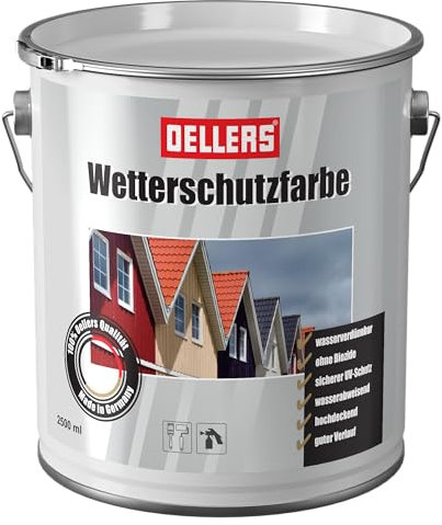 OELLERS Wetterschutzfarbe wasserbasierter Holzlack, 2.5L, RAL 7035 Lichtgrau, farbige Holzbeschichtung, 3in1 Grundierung + Deckanstrich + UV-Schutz für Innen und Außen, auch für Metall geeignet