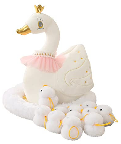 Plüschtier Stofftier Schwan Mama mit 10 Baby Gänseküken,Plüsch Schwan,Kuscheltier Schwan Ausgestopft Tier Schwan Plüsch Spielzeug Realistisch Bauernhof Plüschtier Geschenk für Kinder Mädchen Jungen