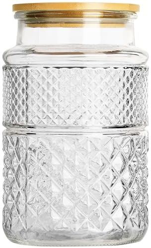 BELLE VOUS Glass Food Storage Jar with Airtight Bamboo Lid - Large 1100ml/38oz Container - Kitchen Canister Jar for Candy, Cookies, Flour, Pasta, Rice, Coffe Beans, Tea, Snacks, Cereal, Nuts & More