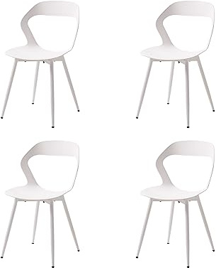 GrandCA HOME Pack de 4 Sillas de Comedor o Silla de Oficina con Patas de Metal, Sillas de Cocina para Sala de Estar, Comedor, Sala de Reuniones, Blanco + Blanco