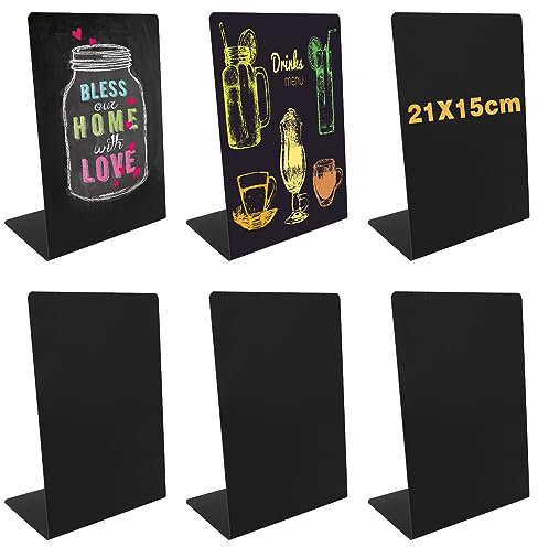Kreidetafel Aufsteller A5, 6 Stück 21 * 15cm Kunststoff Tafel zum Beschriften, Schwarz L-Form Schwarz Preisschilder Aufsteller, Klein Kreidetafel Buffet Schilder für Restaurant Café Hochzeit Party