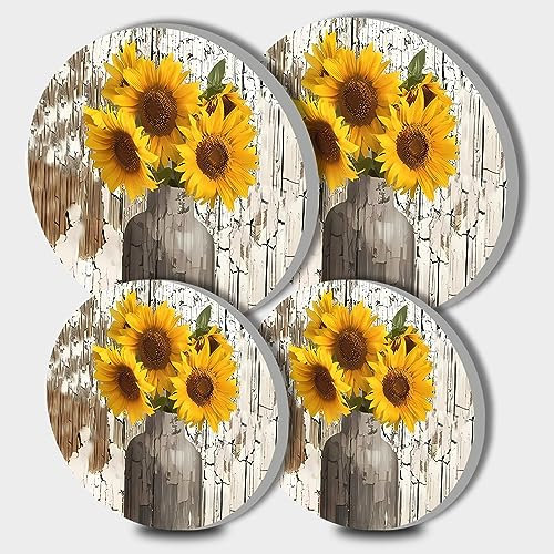 Walarky Sunflower Picture Round Hob Covers 4-Piece Stove Plate Cooker Hob Covers for Cookers Top Burner Gas Range Protector Cookware Accessories Cooktop Farmhouse Decor