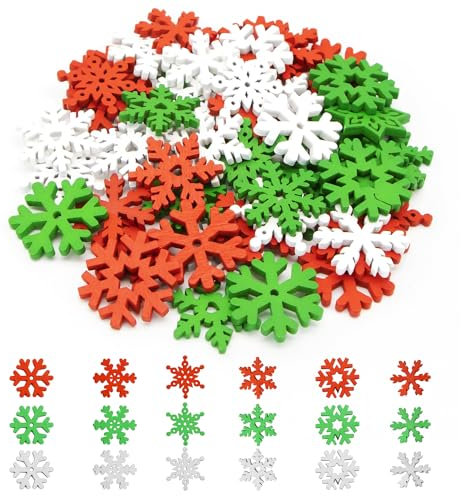 ALLY-MAGIC Christmas Wooden Snowflakes, Mini Snowflake Wood Slices, Mixed Color Wooden Snowflake Embellishments for DIY Crafts Christmas Tree Hanging Table Decoration Y9HBLHHXH