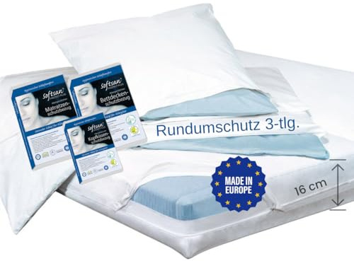 Softsan Protect Plus Allergiker Encasing Set 3tlg. Encasing Rundumschutz als Set: bestehend aus Kissenbezug 80x80 cm + Deckenbezug 135x200 cm + Matratzenbezug 90x200x16 cm